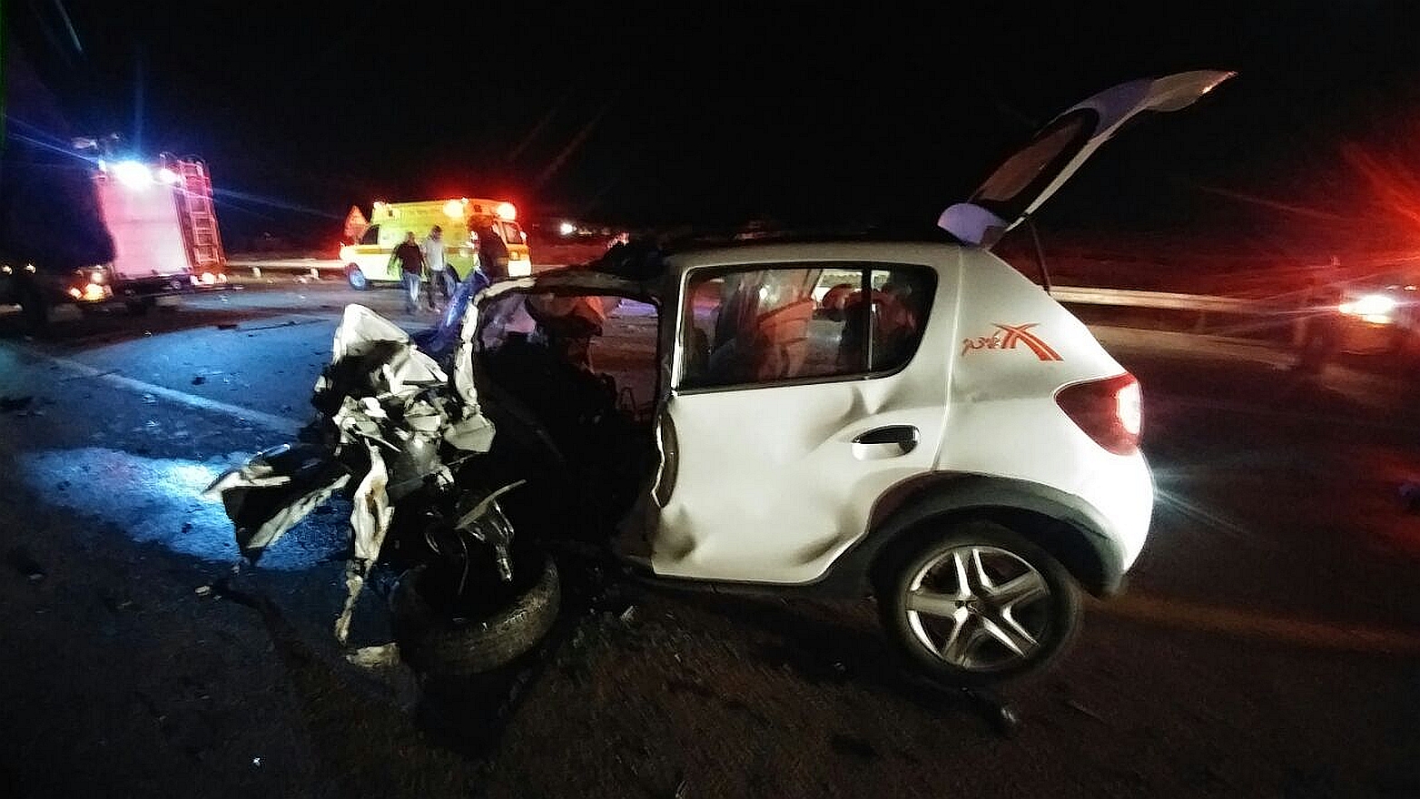 התאונה הקטלנית בכביש דימונה (צילום: כבאות והצלה נגב)